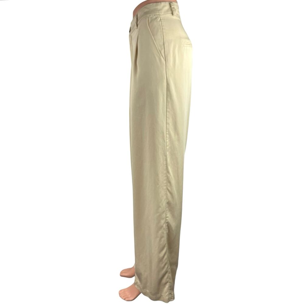 Et Clet Cream High Rise Pleated Career Cozy Ankle Wide Leg Trouser Pants Size M - Picture 2 of 5